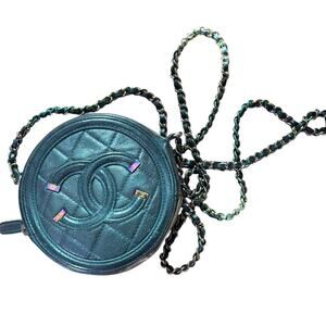 Chanel round iridescent caviar quilted crossbody